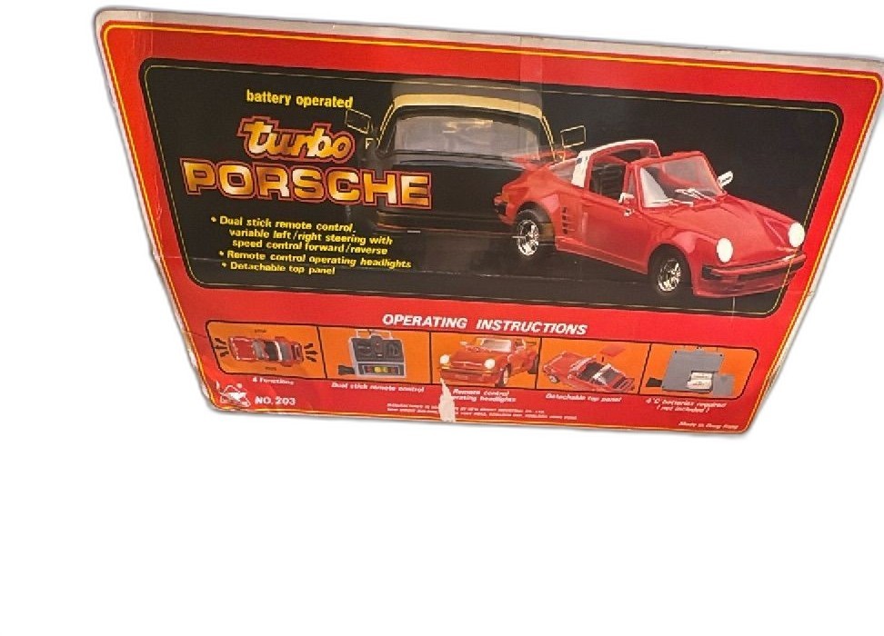 1987 New Bright Turbo Porsche RC Car Black NO 203 Boxed Vintage