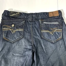 NEW Helix Jeans Mens 38x32 Blue Boot Cut Embroidered Vintage Dark Wash Denim