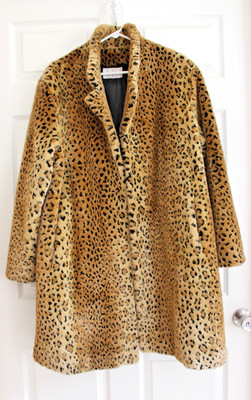 Vintage Worthington Womens Leopard Animal Print Long Soft Faux Fur Coat L/XL