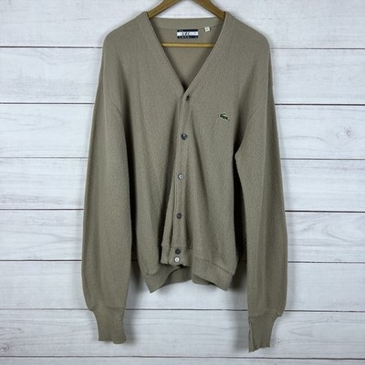 VINTAGE IZOD Lacoste Sweater Mens XL Beige Orlon Acrylic Cardigan