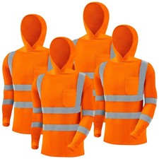 4 Pcs Safety Shirts Hi Vis Hoodie, Large, Orange