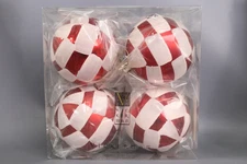Vickerman Checkered Ball Ornaments, 3-inch, Red and White, 4-Pack