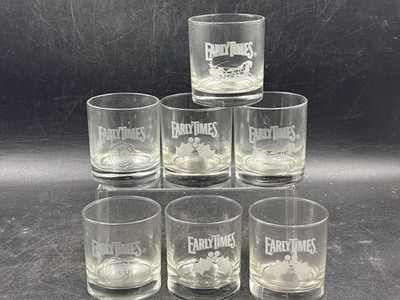 Set of 7 Early Times Bourbon Rocks Glasses Horse Carriage Barware
