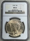 1935 P Peace Silver Dollar NGC MS62 Tougher Date Peace/Toned