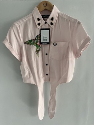 Fred Perry x Amy Winehouse Tie Front Shirt With Embroidered Bird Design UK 8 NWT