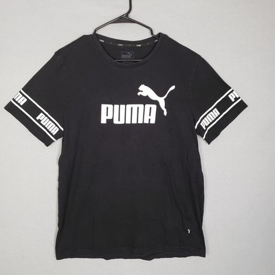 Puma Amplified Big Logo Tee Shirt Black White Sporty Workout Athletic Size L
