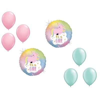 LOONBALLOON Unicorn Balloon Set, 2x It's A Girl Unicorn Holographic Balloons 