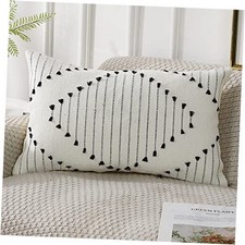 Knitted Boho Tufted Throw Pillow Covers with 20" x 12" Pack of 1 Ivory