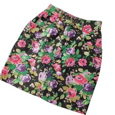 Vintage 80s 90s Floral Denim Skirt XS Breaker Jeans Pinch Waist Retro Mini