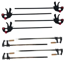 Set of 8 Bar Clamps 30" and 36" - 4 Ratcheting and 4 Standard F-Type Woodworking