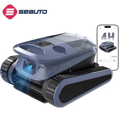Seauto Cordless Robotic Pool Cleaner 4H AI Smart Navigation 4 Cleaning Modes APP