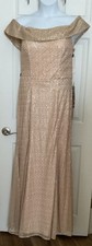 Morilee - Gold Sequin Off The Shoulder Fitted Trumpet Gown - Size 16 - NWT