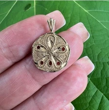 14K Solid Yellow Gold Sand Dollar Pendant