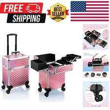 Rolling Makeup Train Case Large Storage Cosmetic Trolley 4 Tray with Sliding ...