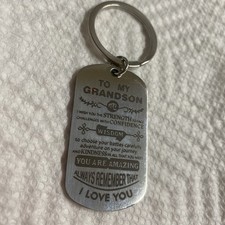 Grandson Key Chain Silver Engraved I Love You Words