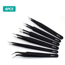 6Pcs ESD Anti-static Tweezers Set Maintenance Repair Stainless Steel Tools Kit