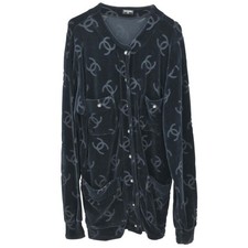 Chanel CC Velours Cardigan Black #36 188496