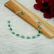 Green Onyx Sterling Silver Drop Bracelet - Minimalist Jewelry - Gift For Women