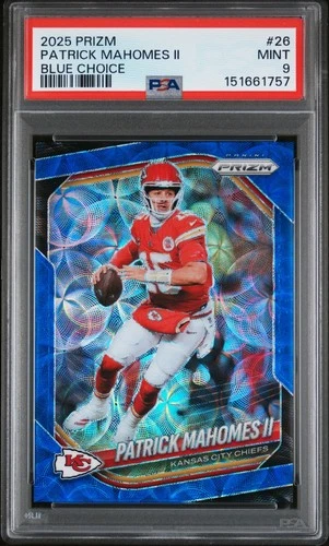 2025 Panini Prizm Patrick Mahomes II Choice Blue Scope /14 #26 Chiefs PSA 9