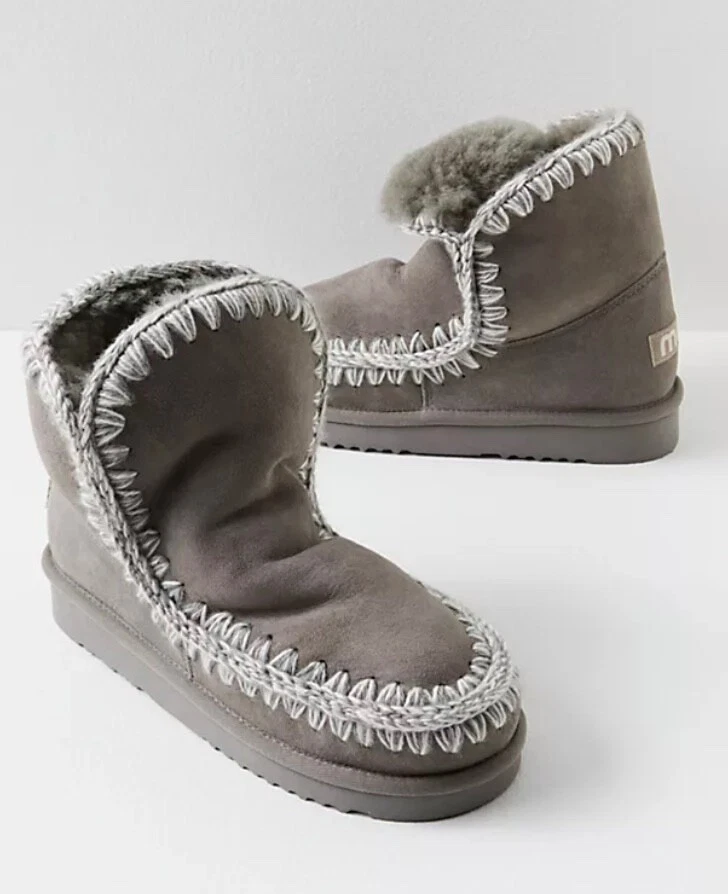 Free People MOU Bota Glaciar Piel de Oveja Tobillo Gris Lana Puntada Piel Línea 36/6 NUEVA Foto 3 de 4