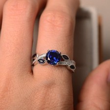 1ct Lab-Created Blue Sapphire Flower Petals Engagement Ring 9k White Gold Plated