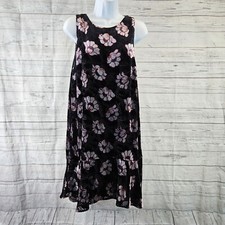 Ann Taylor LOFT Womens Dress Sz Medium Black Pink Floral Velvet Sleeveless Rayon