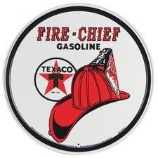 Texaco Fire Chief Tin Sign - 11-3/4" Dia, Made in USA #DE-204