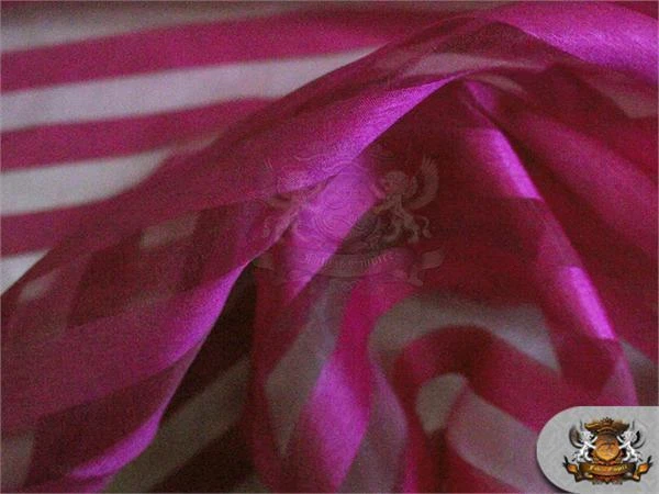 Tela de rayas de organza fucsia 60" de ancho vendido por yarda Foto 2 de 2