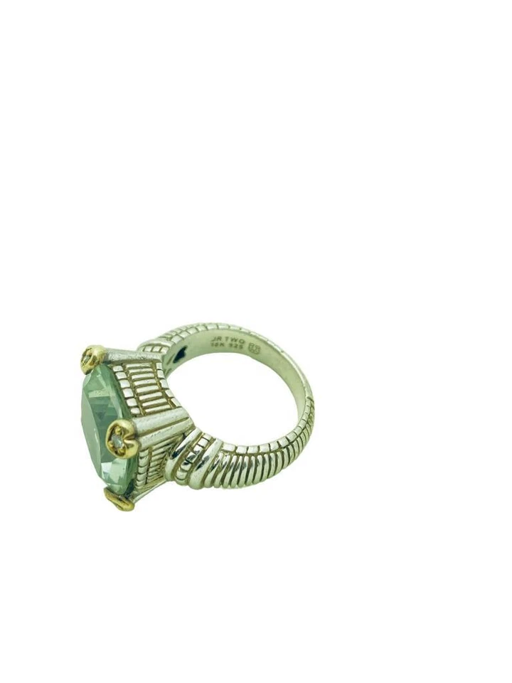 Anillo Cojín Judith Ripka Plata Esterlina Oro 18k Prasiolita Verde Claro Talla 6 Foto 4 de 4