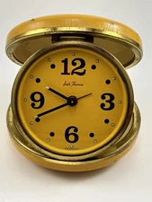 Vtg Seth Thomas Mechanical Travel Alarm Clock Genuine Yellow Case Germany