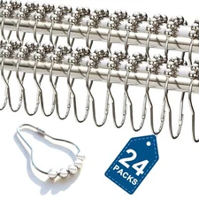 24PCS Stainless Steel Shower Curtain Hooks Rust Proof, Shower Curtain Rings
