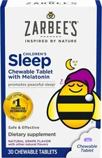 Zarbee’s Children's Sleep 1 mg Melatonin Chewable Tablets, Natural Grape, 30 Ct