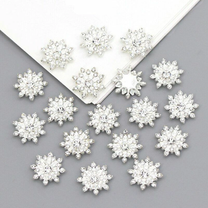 10pcs/pack Flower Rhinestone Pearl Buttons Flatback Crystal Pearls Button Sewing - Image 2 of 4