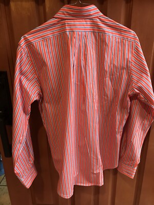 Ralph Lauren Orange & Navy Striped Classic Fit Button Down Shirt