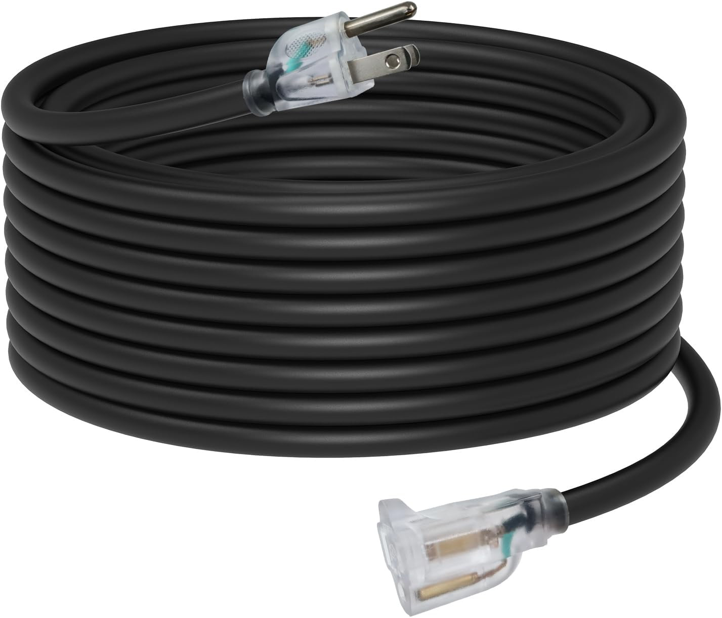 50 Ft 14/3 Lighted Outdoor Extension Cord - 14 Gauge SJTW Heavy Duty Black Exten