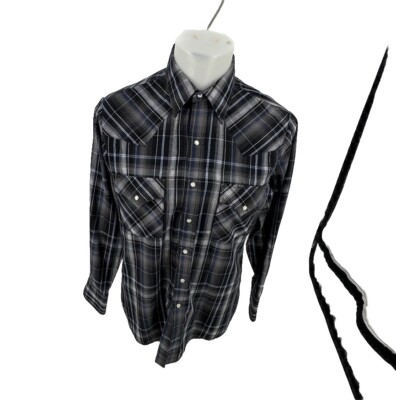 Ely Cattleman Men Medium Long Sleeve Plaid Western Pearl Snap Shirt  49-18