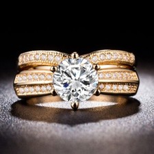 14K Gold Plated Pretty Christmas Gifts Ring 2.15 Ct CZ Wedding Bridal Ring Set