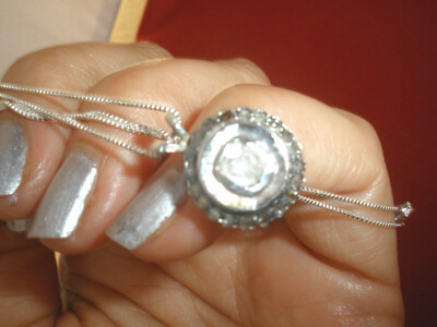 SCHÖNER ECHTER 1 KARAT ROSENSCHLIFF DIAMANT 14K & SILBER ANHÄNGER HALSKETTE KETTE