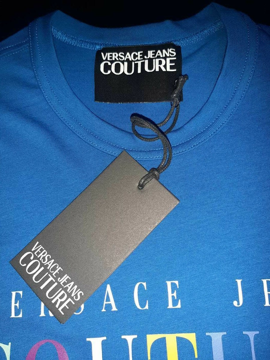 VERSACE JEANS COUTURE LOGO PRINT T SHIRT-COBALT BLUE. | eBay