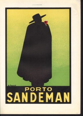 1934 PORTO SANDEMAN WINE PORT SHERRY DON CAPED MAN GEORGE MASSIOT ART AD 15215