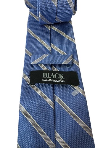 SAKS FIFTH AVENUE Men's Silk Necktie Designer STRIPED Blue/Silver Classic EUC - Picture 3 of 5