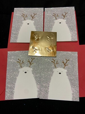 Papyrus Embellished Polar Bear Holiday Note Cards W Envelope 4.75 