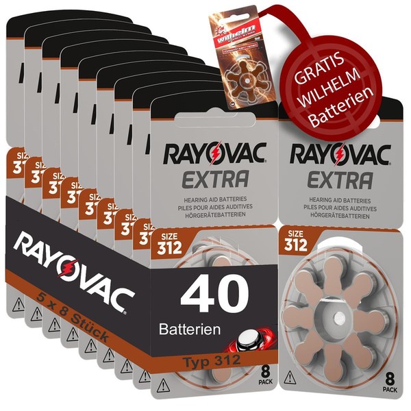 40 HöRgeräTebatterien Rayovac Extra Typ 312 5X8 StüCk + 6 Gratisbatterien-image