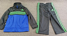 Boys Adidas Black with Green Stripes Track Suite Jacket  Pants Size 18M