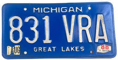 Michigan 1988 Auto License Plate 831 VRA Vintage Man Cave Garage Pub Wall Decor