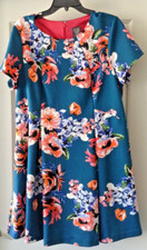 Vince Camuto A-Line Shift Dress Women's 16W Blue Floral Short Sleeve Stretch
