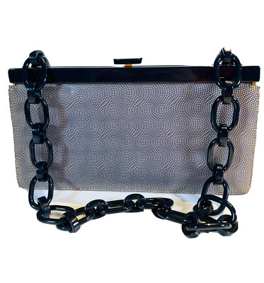 Escada Textured Leather Blue Resin Chain Link Shoulder Bag