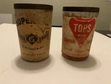 Two Vintage Scotch Snuff Glasses.  Superior And Tops. Geo. W Helme 4.65 oz