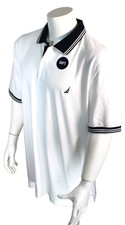 NAUTICA Men's XL White / Navy Blue Stitched Logo Regular Fit Polo Shirt MSRP 69