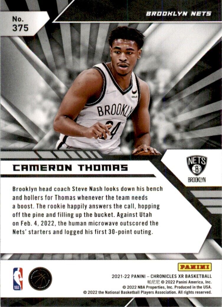 2021-22 Panini Chronicles XR Bronze Cameron Thomas Rookie Brooklyn Nets #375